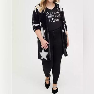 Torrid Hooded fuzzy Star Cardigan Black & White, Pockets, Stretch size 3…